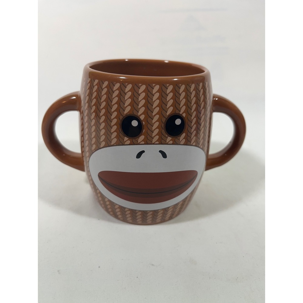 Galleria Sock Monkey Mug Double Handle Ceramic Coffee Tea Hot Coco Cup 11 fl oz